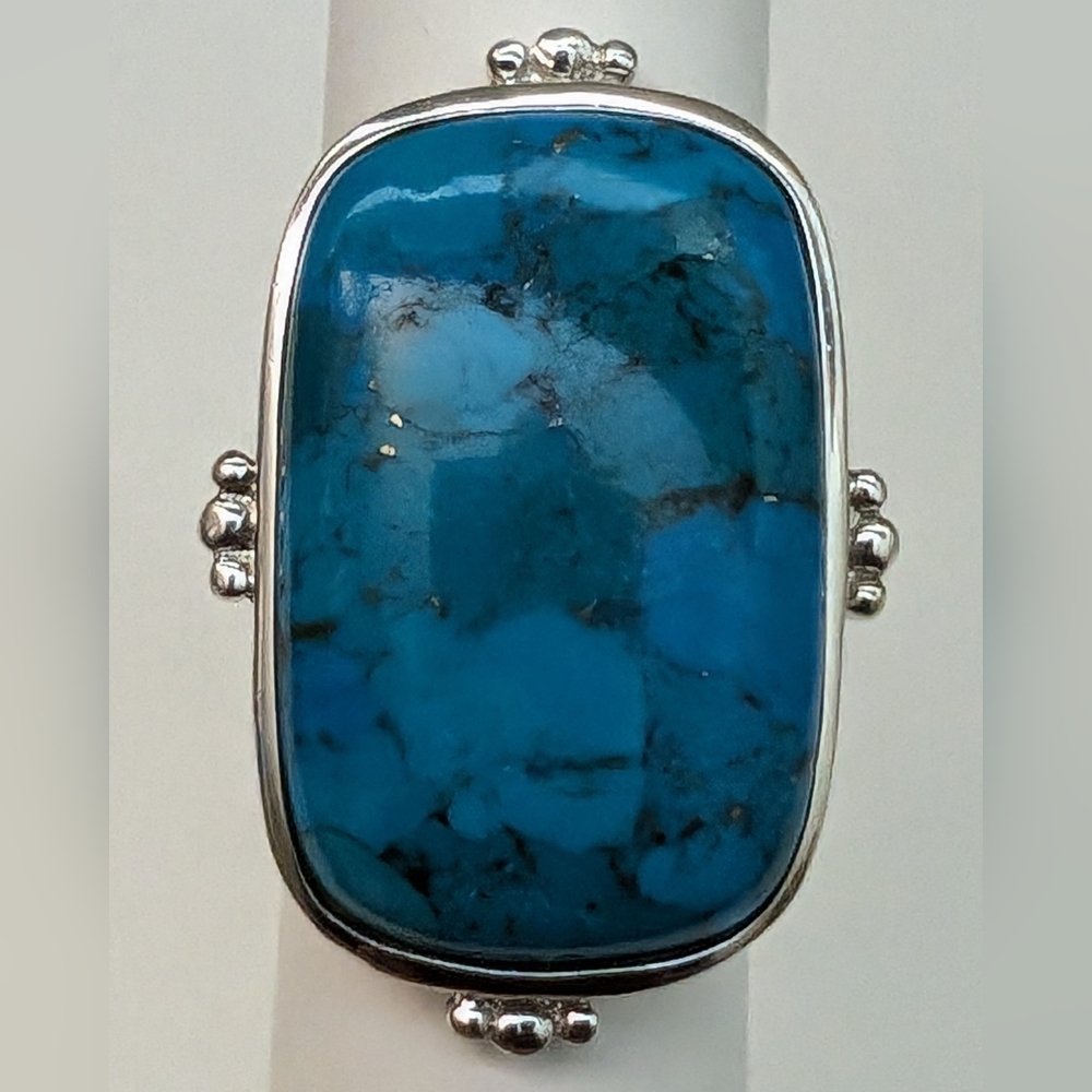 Sz6 Retro Art Deco Style Shop NBC Large Gorgeous Turquoise Sterling Silver Ring